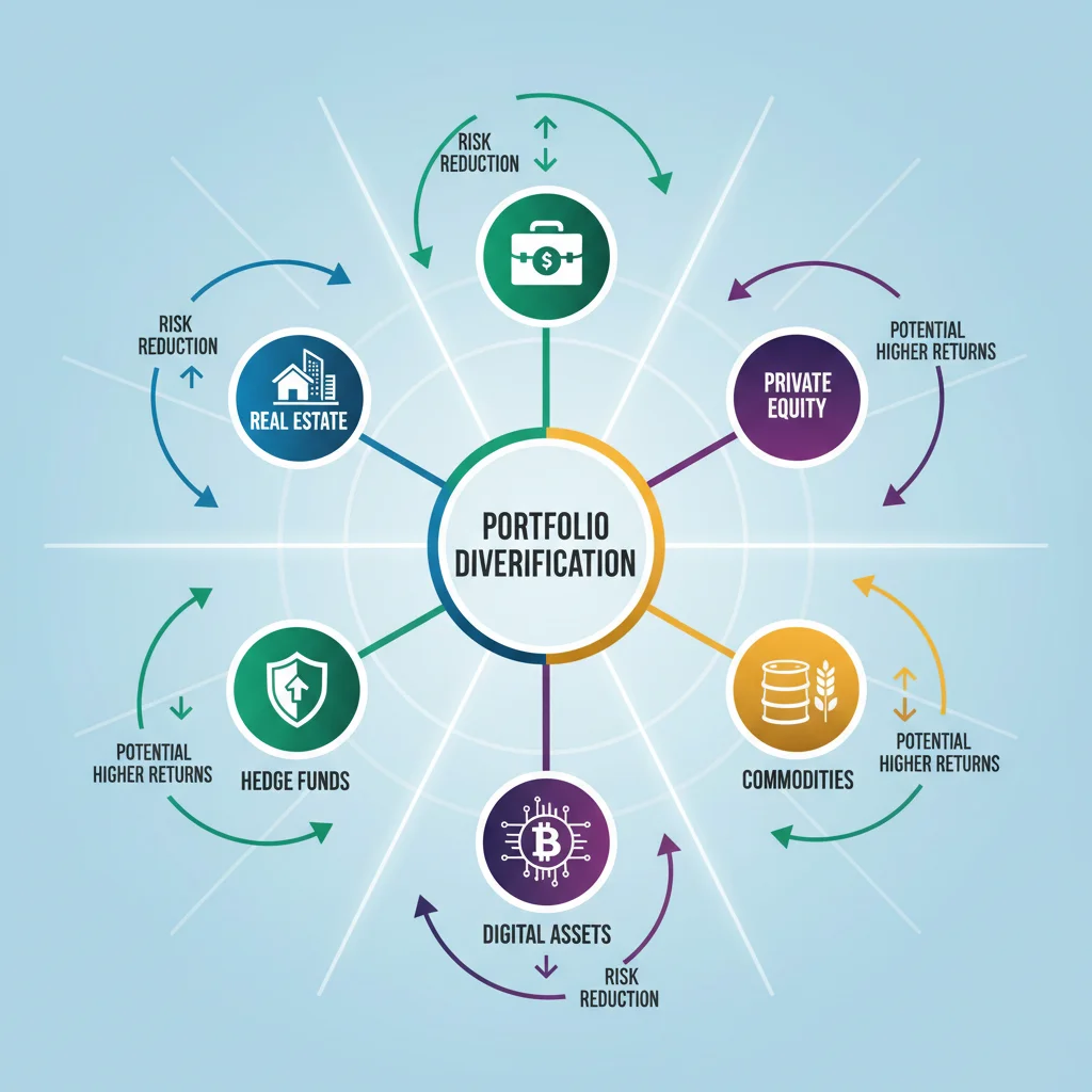 Infographic illustrating various alternative investment categories for portfolio diversification