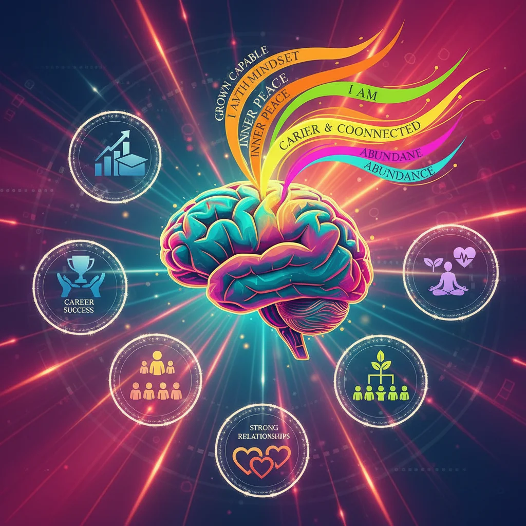 Brain emitting positive affirmations, symbolizing the transformative power of self-talk on career and personal life.