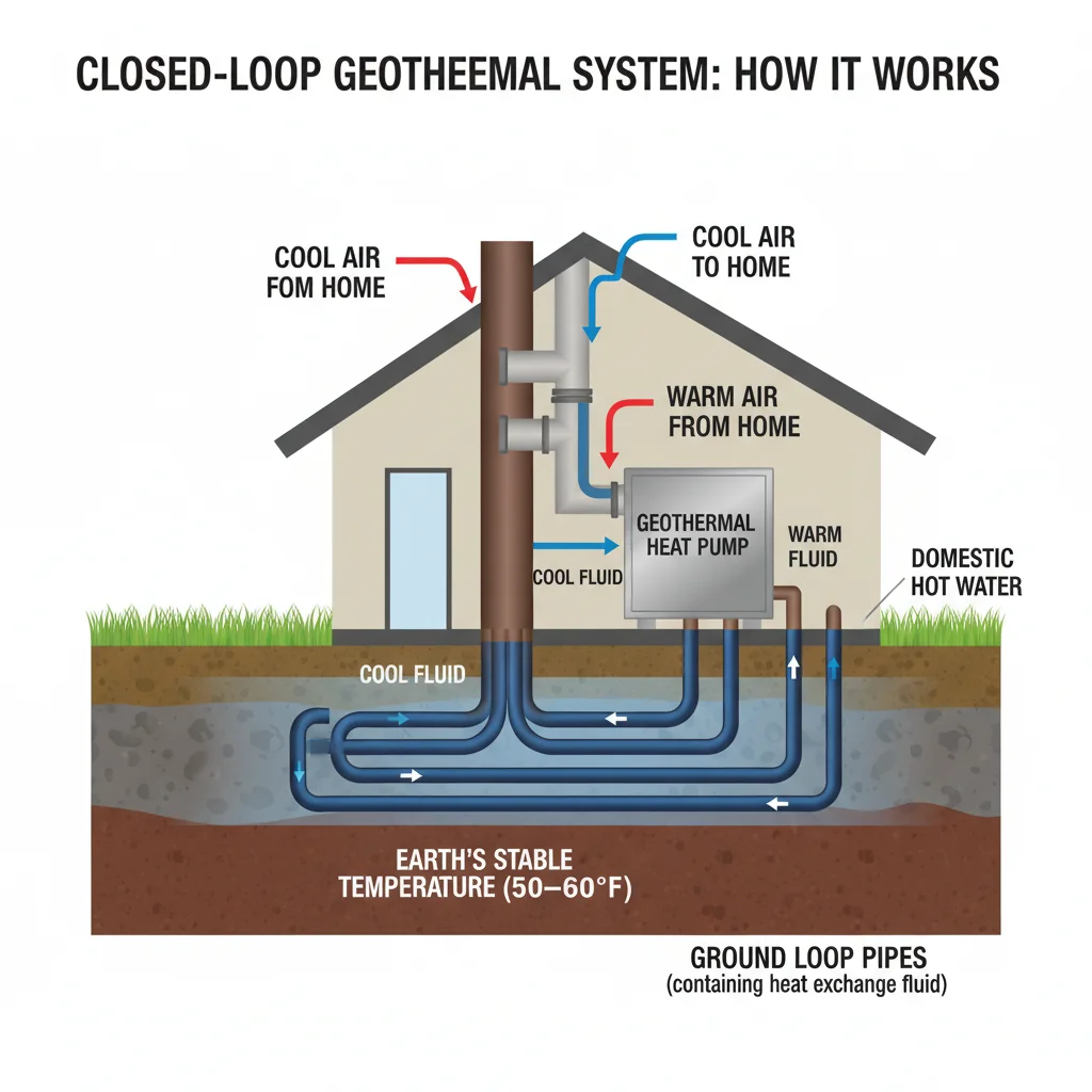 Diagram of a closed-loop geothermal heating and cooling system