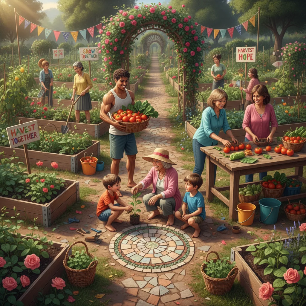 People of all ages collaborating in a community garden project