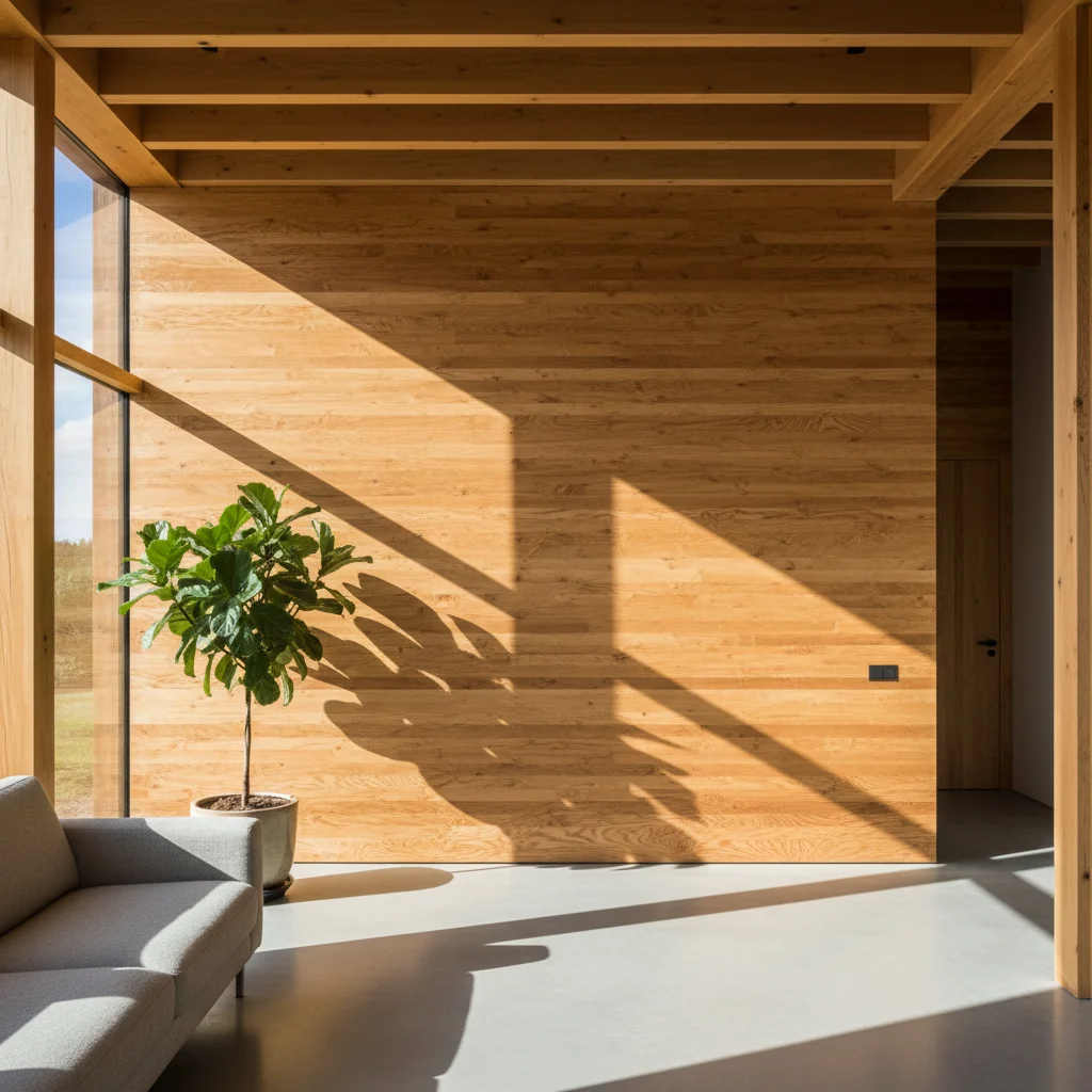 Interior wall made from cross-laminated timber (CLT)