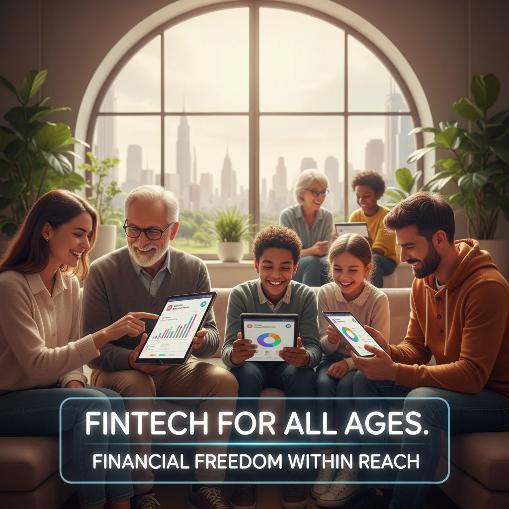 Diverse individuals using mobile fintech apps for savings and investments