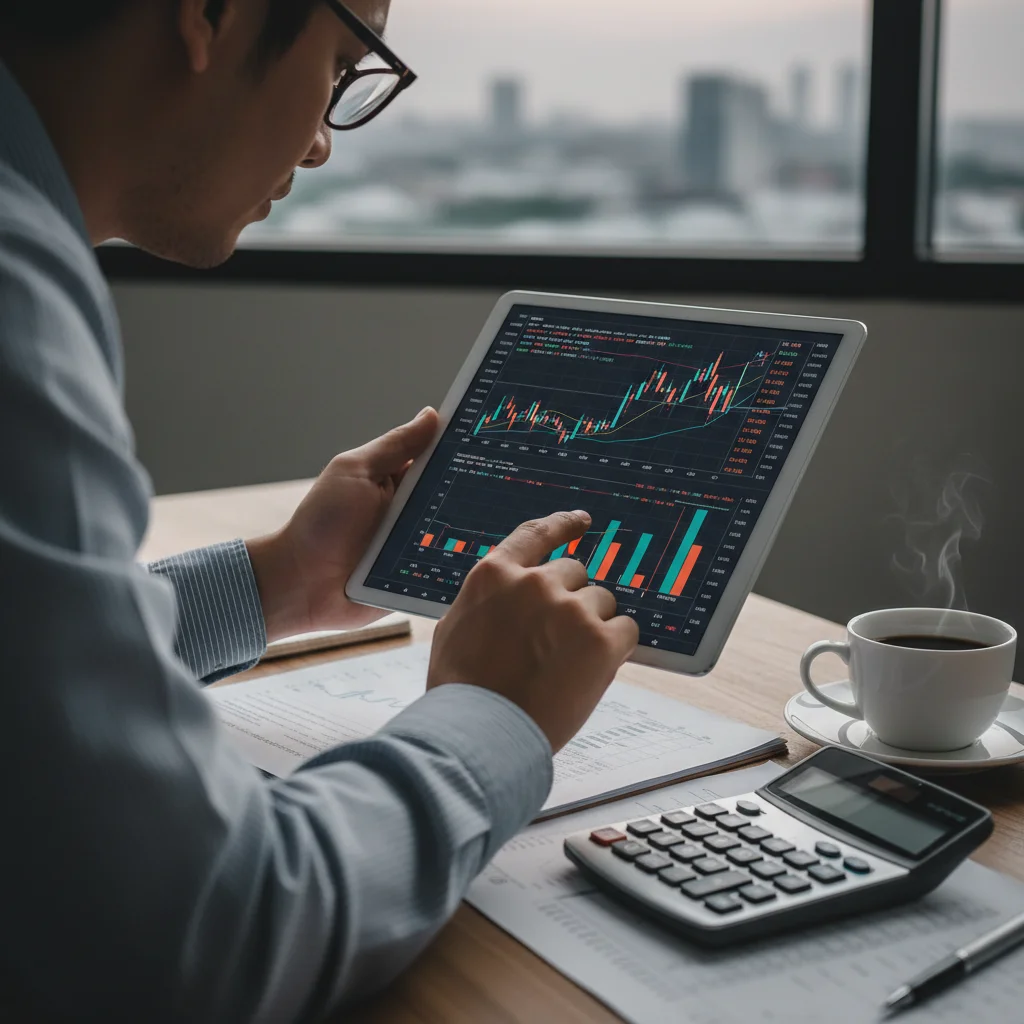 Person analyzing financial charts and data on a tablet for future planning.