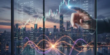 Futuristic financial interface showing automated savings and investments