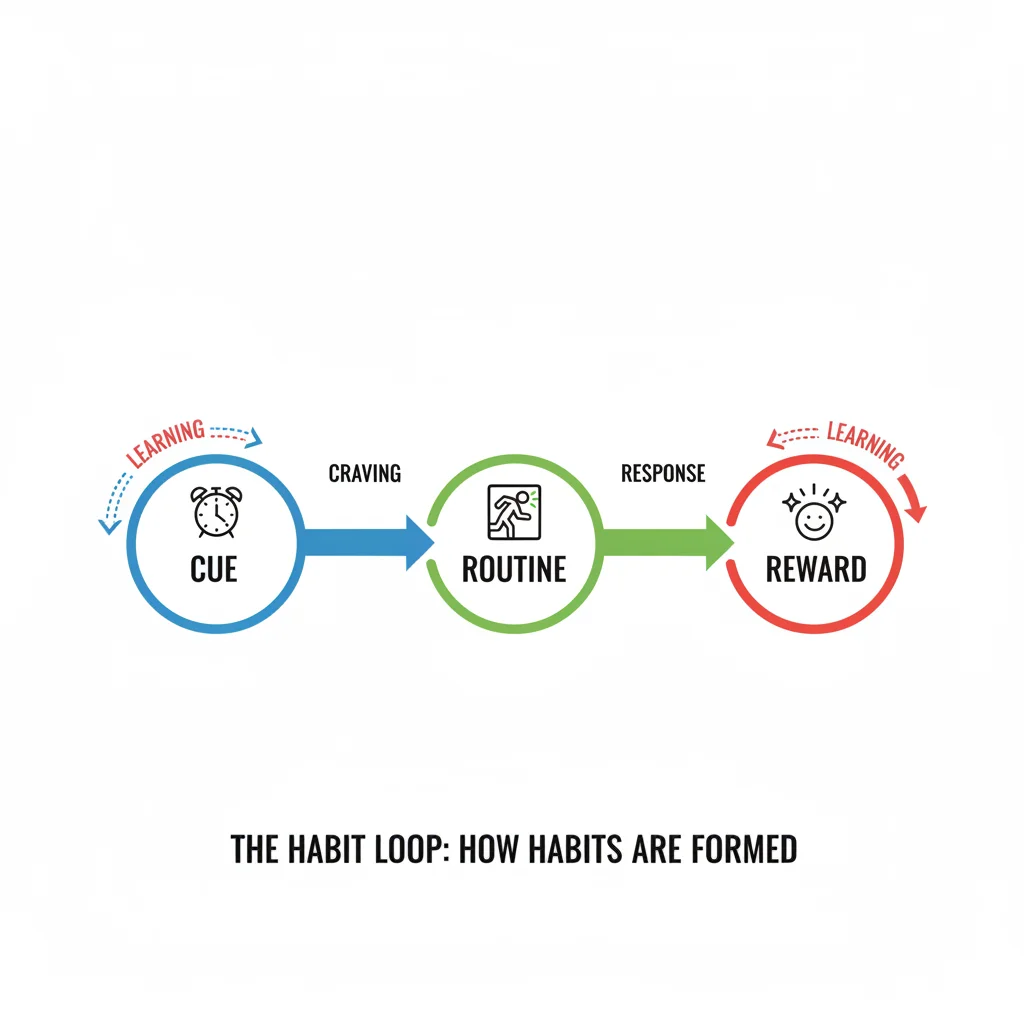 Diagram illustrating the habit loop: cue, routine, reward