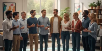 Diverse group of individuals confidently establishing healthy boundaries in a supportive environment.