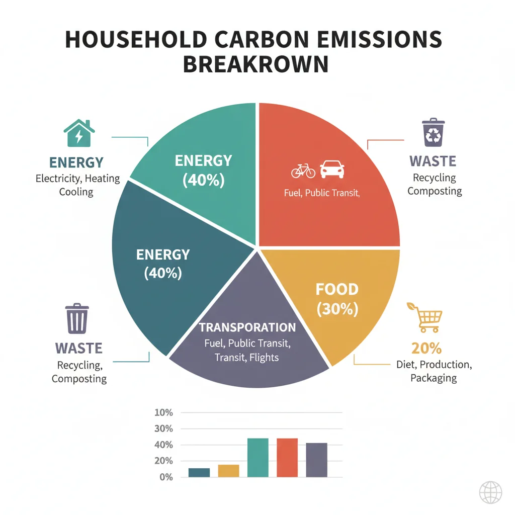 Infographic detailing household carbon emission categories.