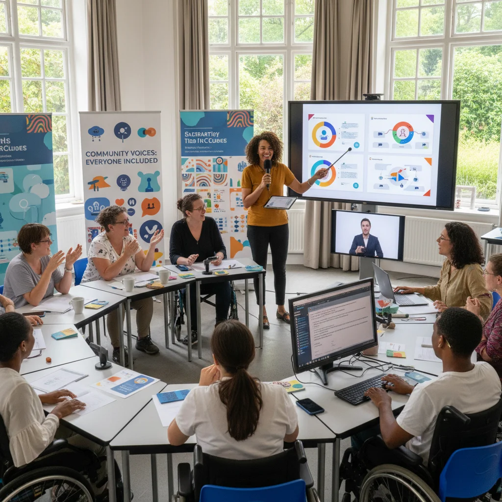 Inclusive workshop with diverse participants and accessible communication