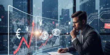 Person analyzing inflation data and charts for future budgeting decisions.