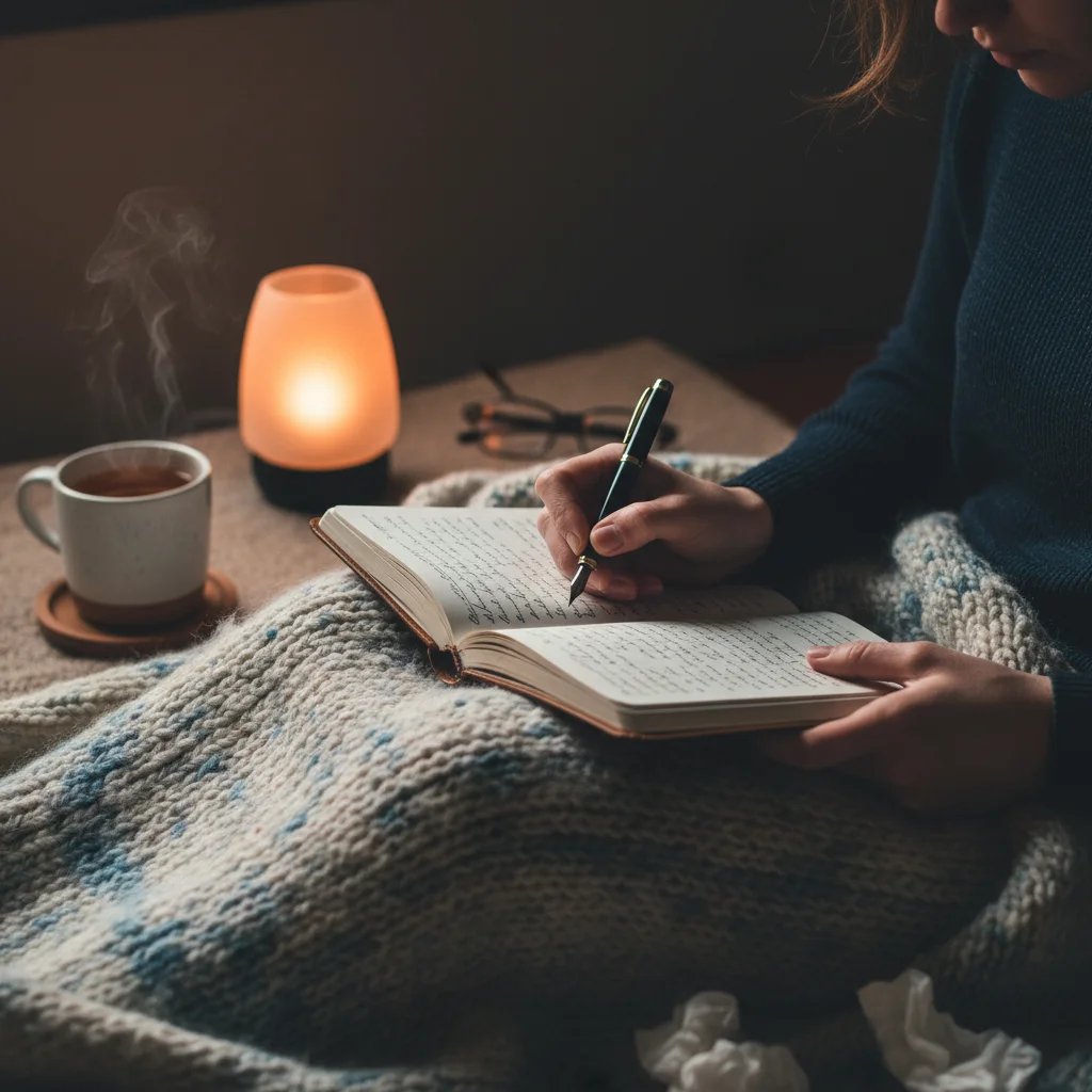 Person journaling for emotional reflection and self-care