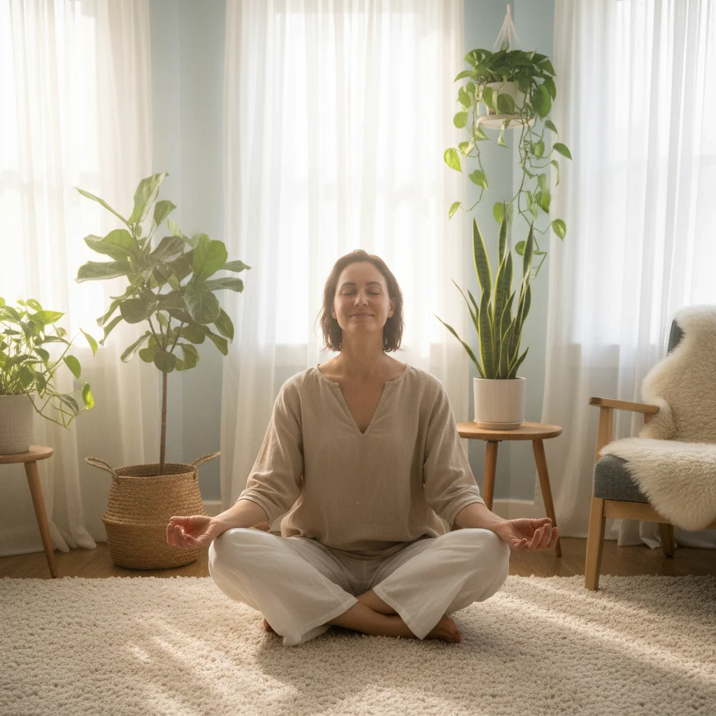 Person practicing mindfulness and deep breathing for self-regulation