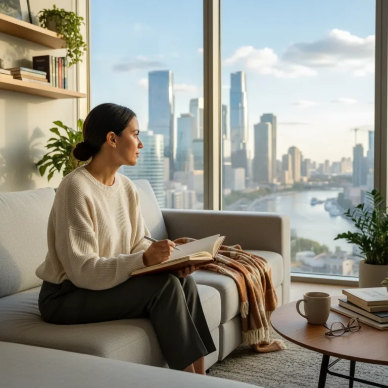 Person engaged in deep monthly self-reflection with a journal