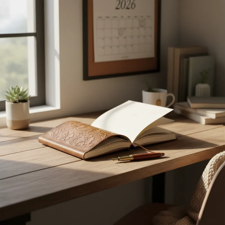 Open journal with pen, symbolizing personal growth journey 2026
