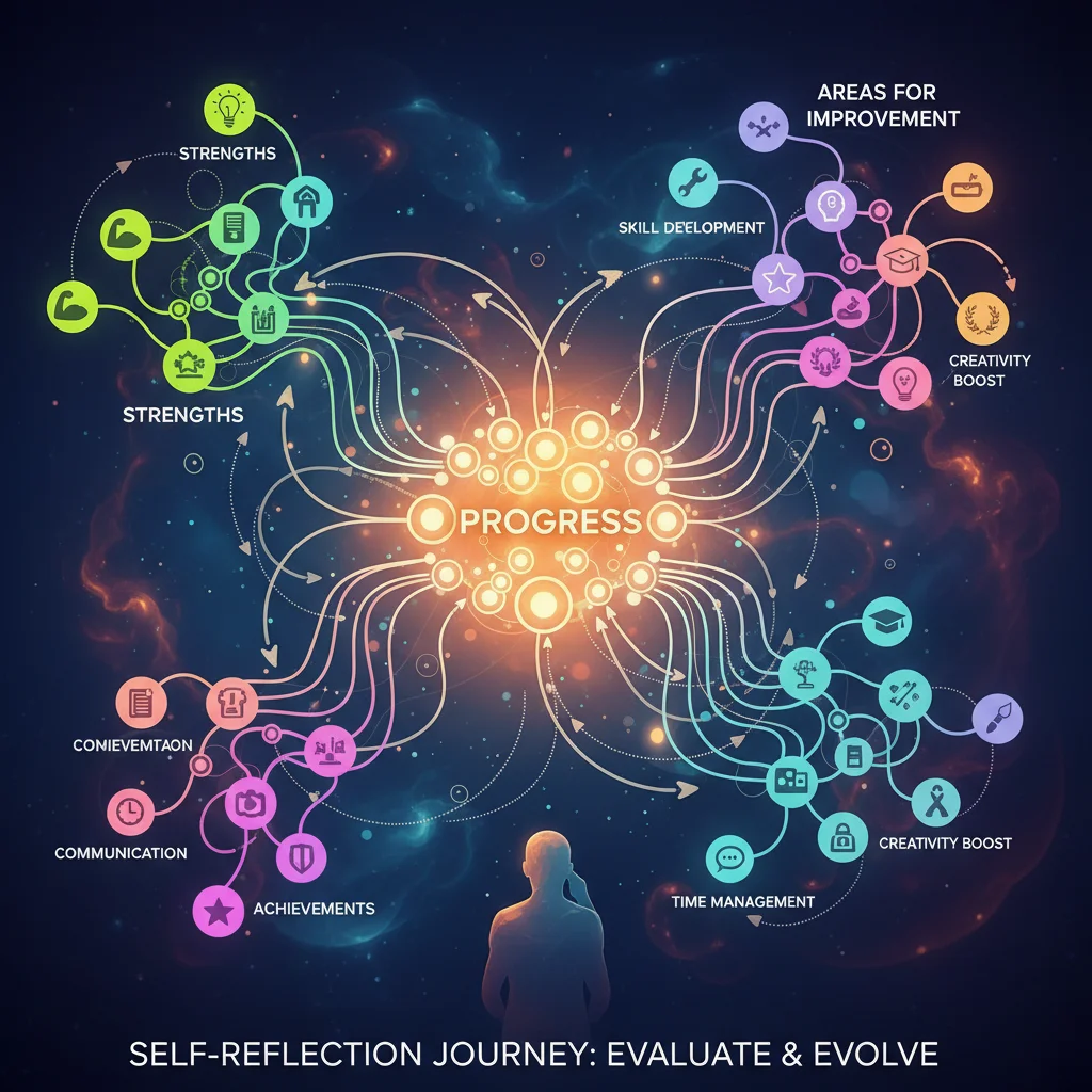 Mind map showing progress and areas for improvement in personal development