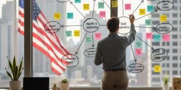 Craft Your 2026 Personal Development Plan for US Success Person planning 2026 personal development goals on a whiteboard for US success