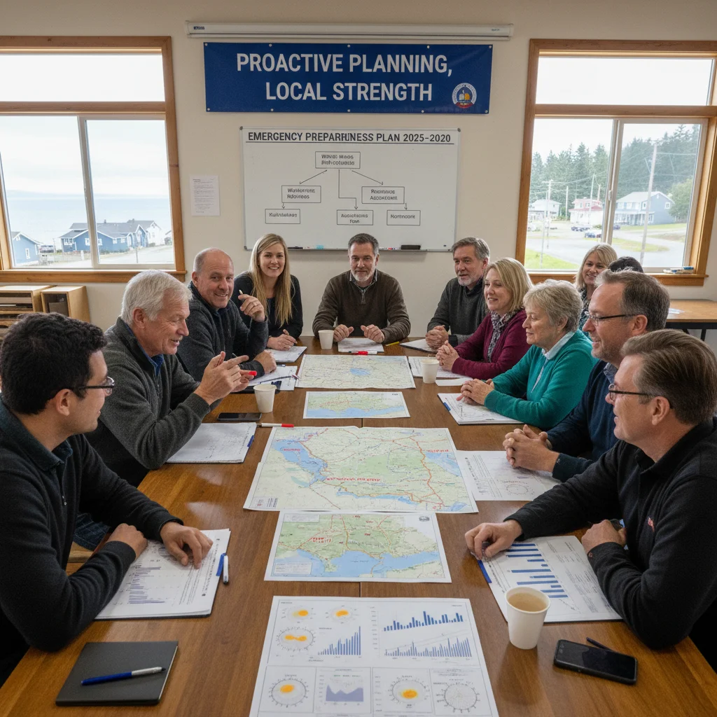Community leaders and residents planning for future challenges, emphasizing local leadership and preparedness.