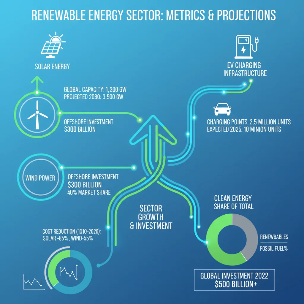 Infographic on renewable energy sector growth and investment projections