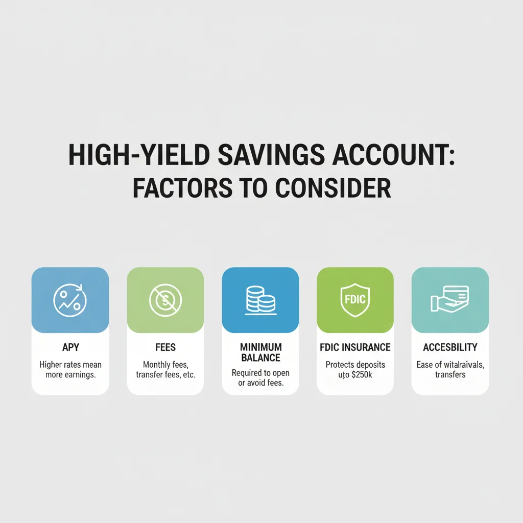Infographic detailing factors for choosing a high-yield savings account.