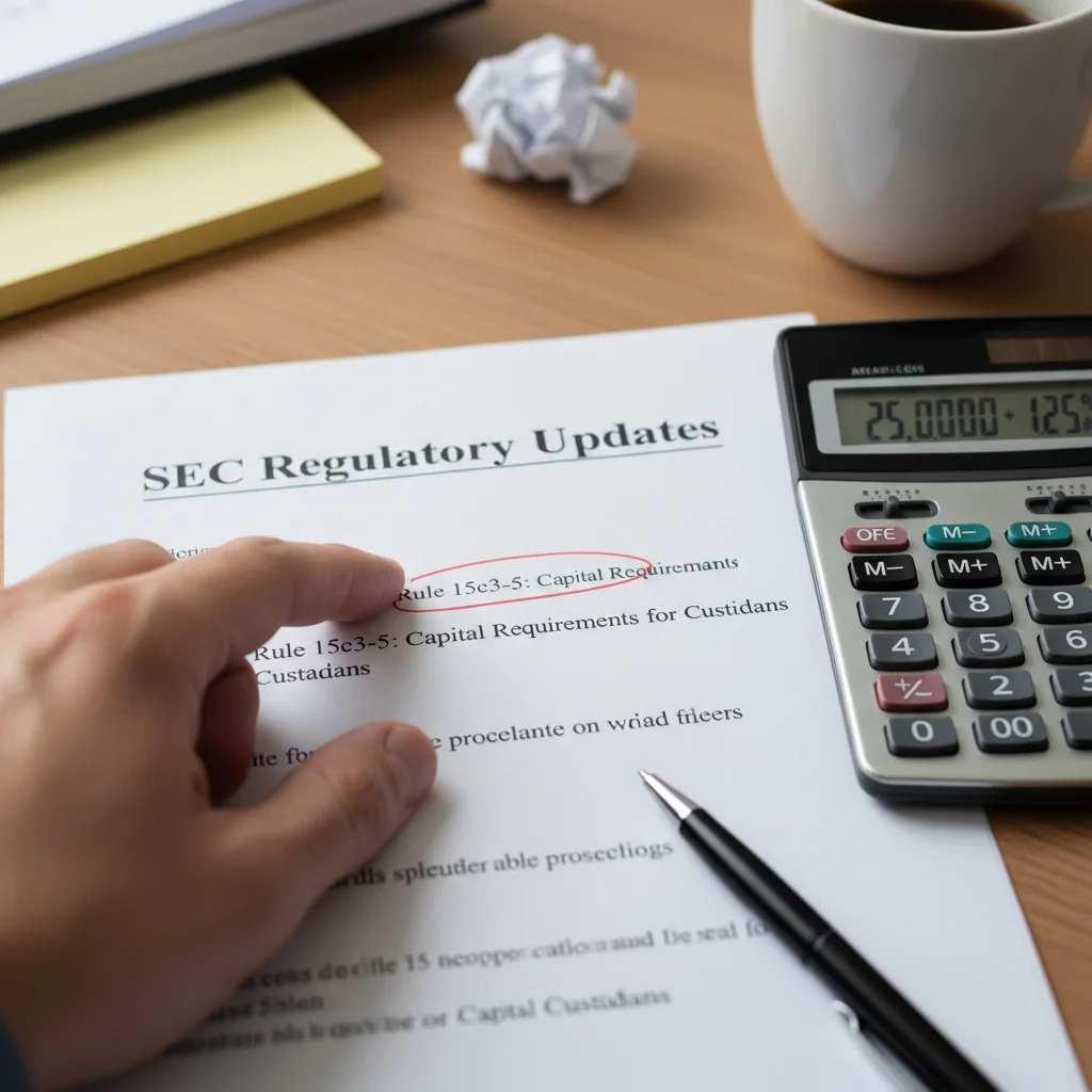 Hand highlighting key points in SEC regulatory updates document.