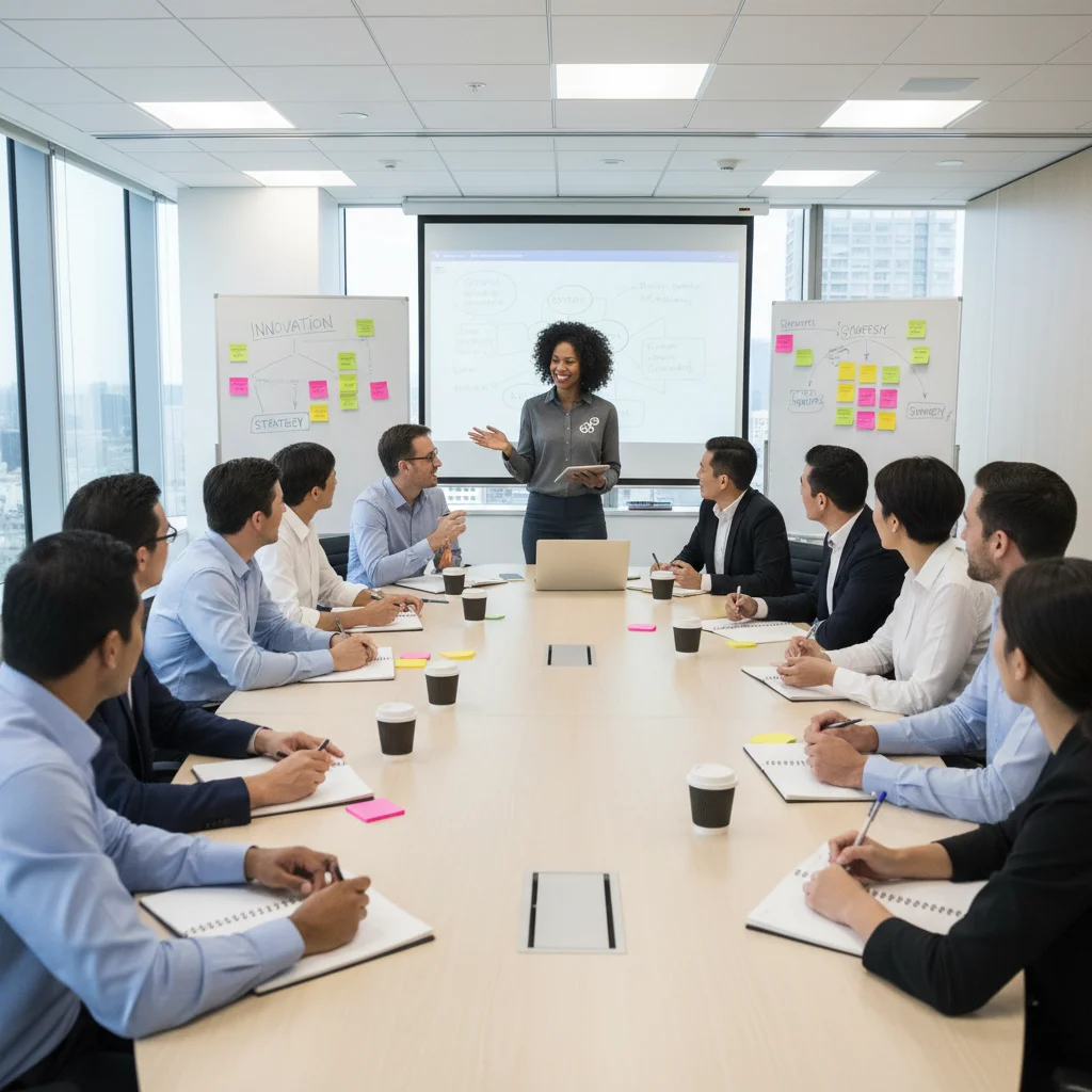 Professionals collaborating in a workshop for skill enhancement in the US