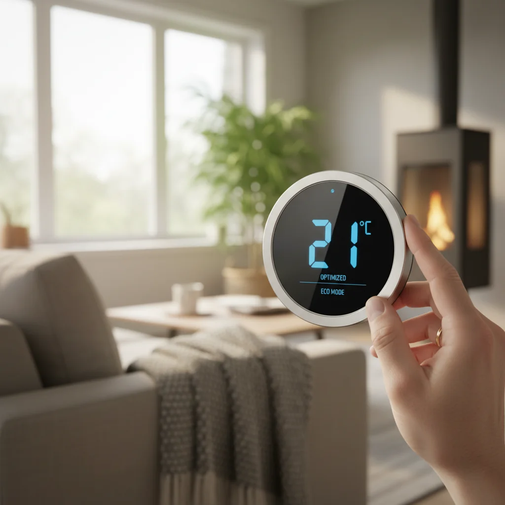 Smart thermostat optimizing home temperature for energy efficiency.