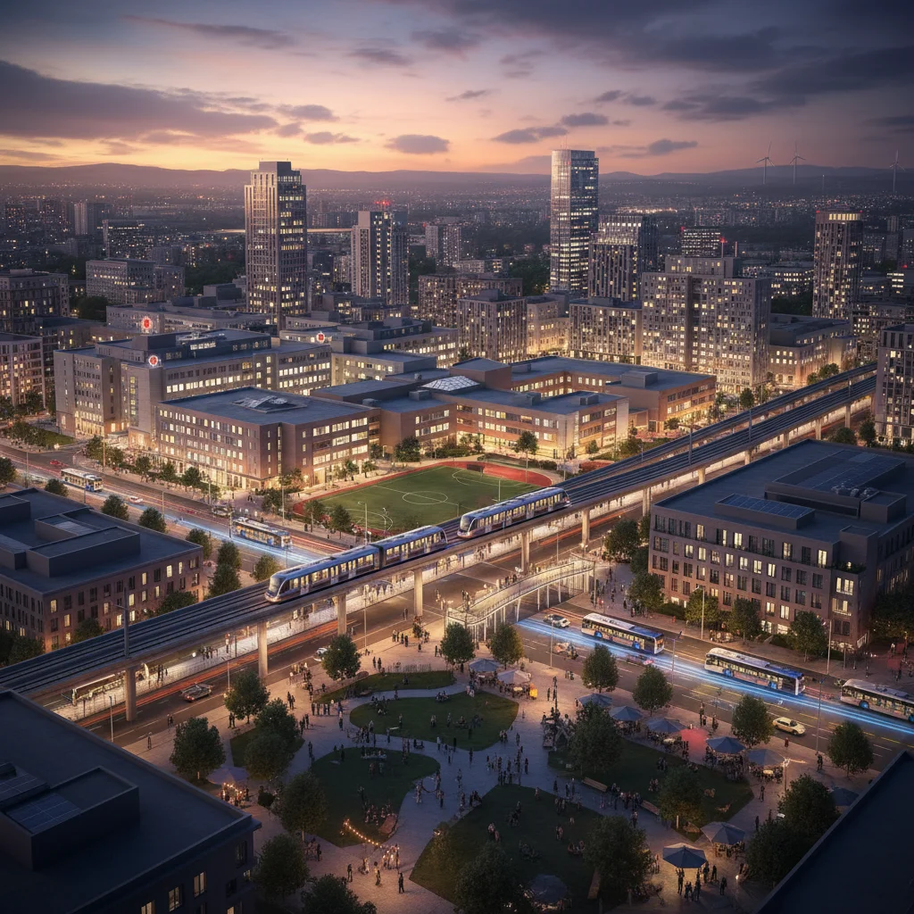 Well-planned cityscape with integrated infrastructure, representing effective resource allocation and urban development.