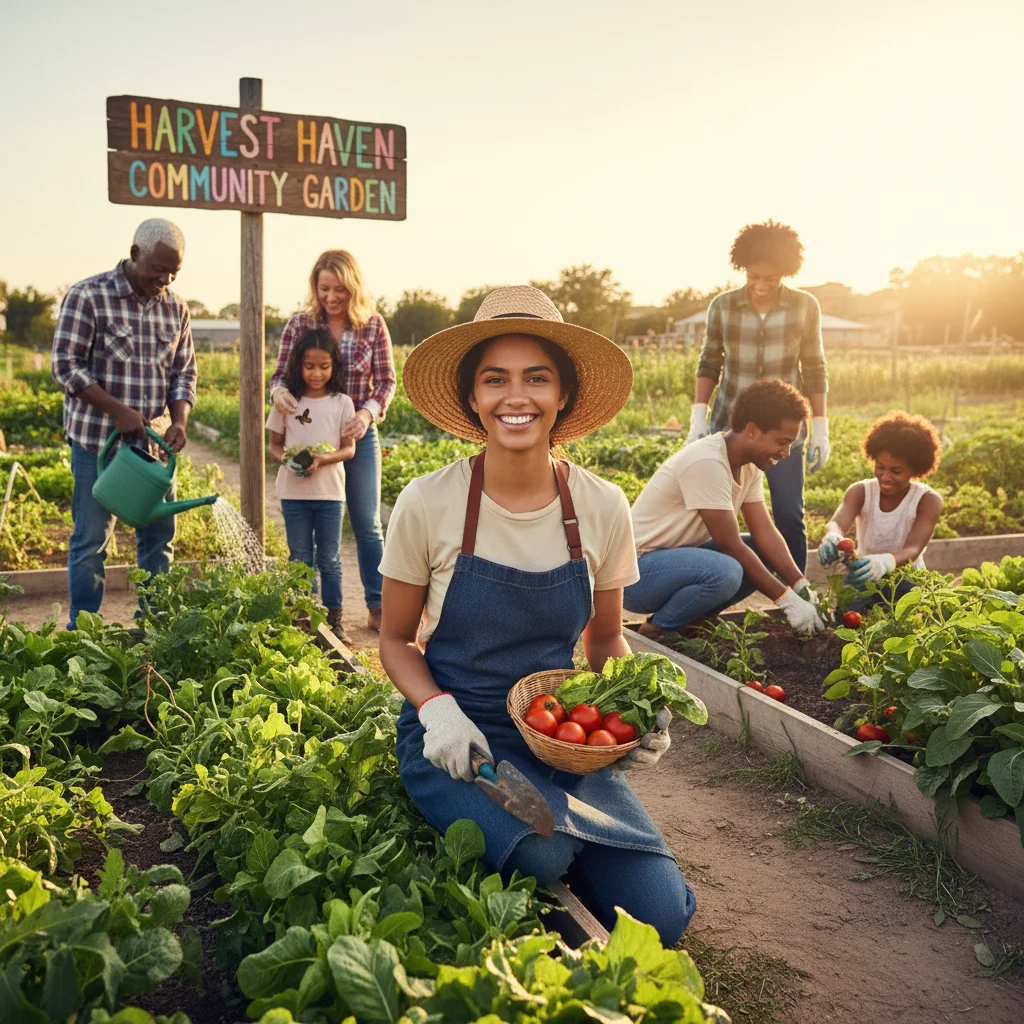 Person volunteering in a community garden, experiencing fulfillment