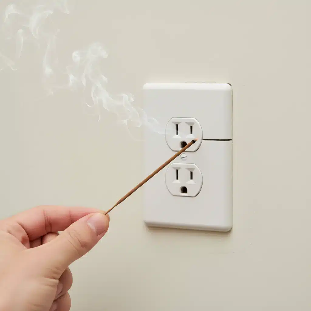 Detecting air leaks around an electrical outlet with an incense stick