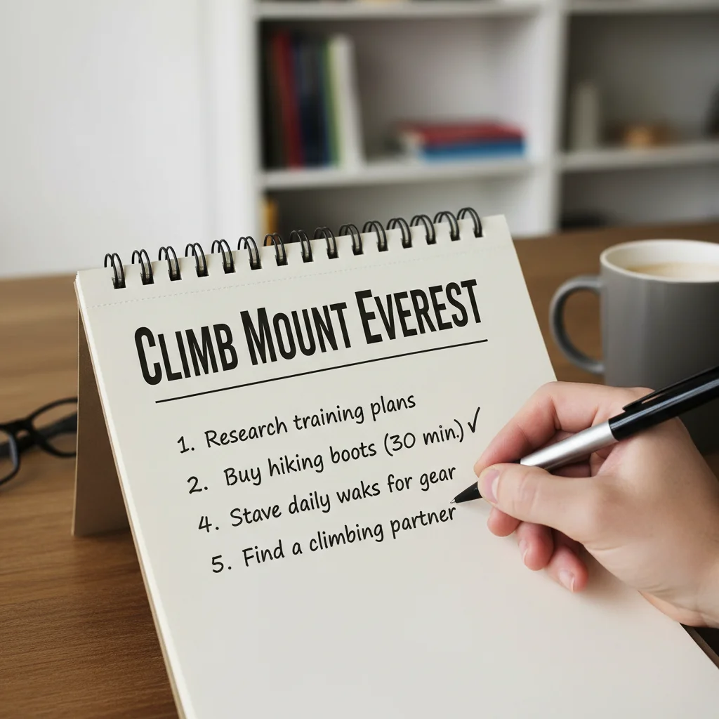 Breaking down large tasks into small, manageable steps on a notepad