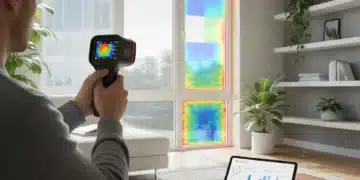 Person performing DIY home energy audit with thermal camera