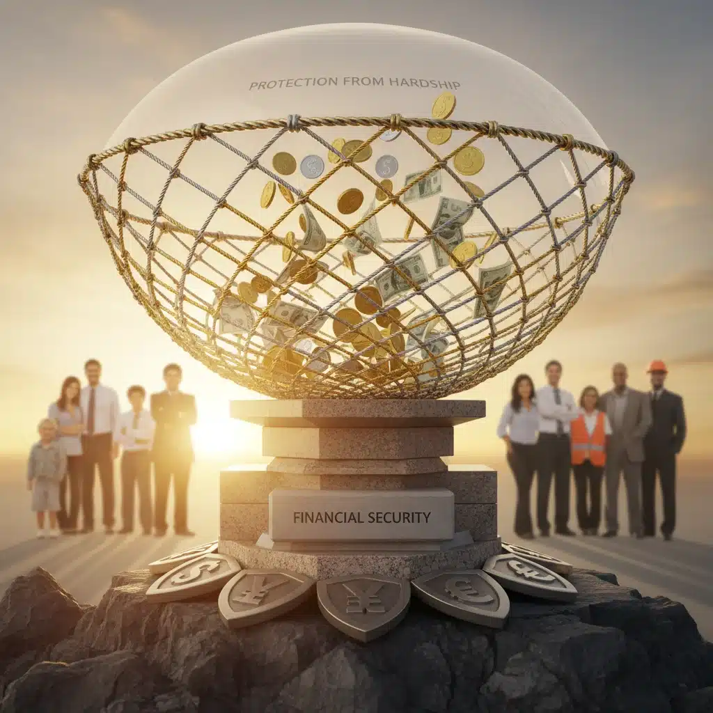 Conceptual image of a strong financial safety net protecting savings, representing the importance of an emergency fund.