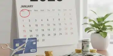 Calendar showing 2026 with a credit card being cut, symbolizing debt reduction and financial freedom.