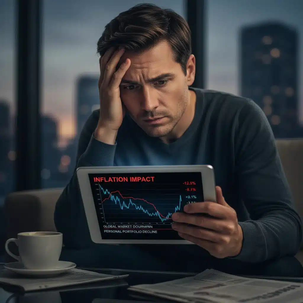 Person analyzing financial data on a tablet, concerned about inflation's impact.