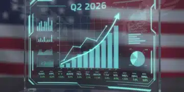 Digital dashboard showing Q2 2026 investment outlook with growth charts and financial data.