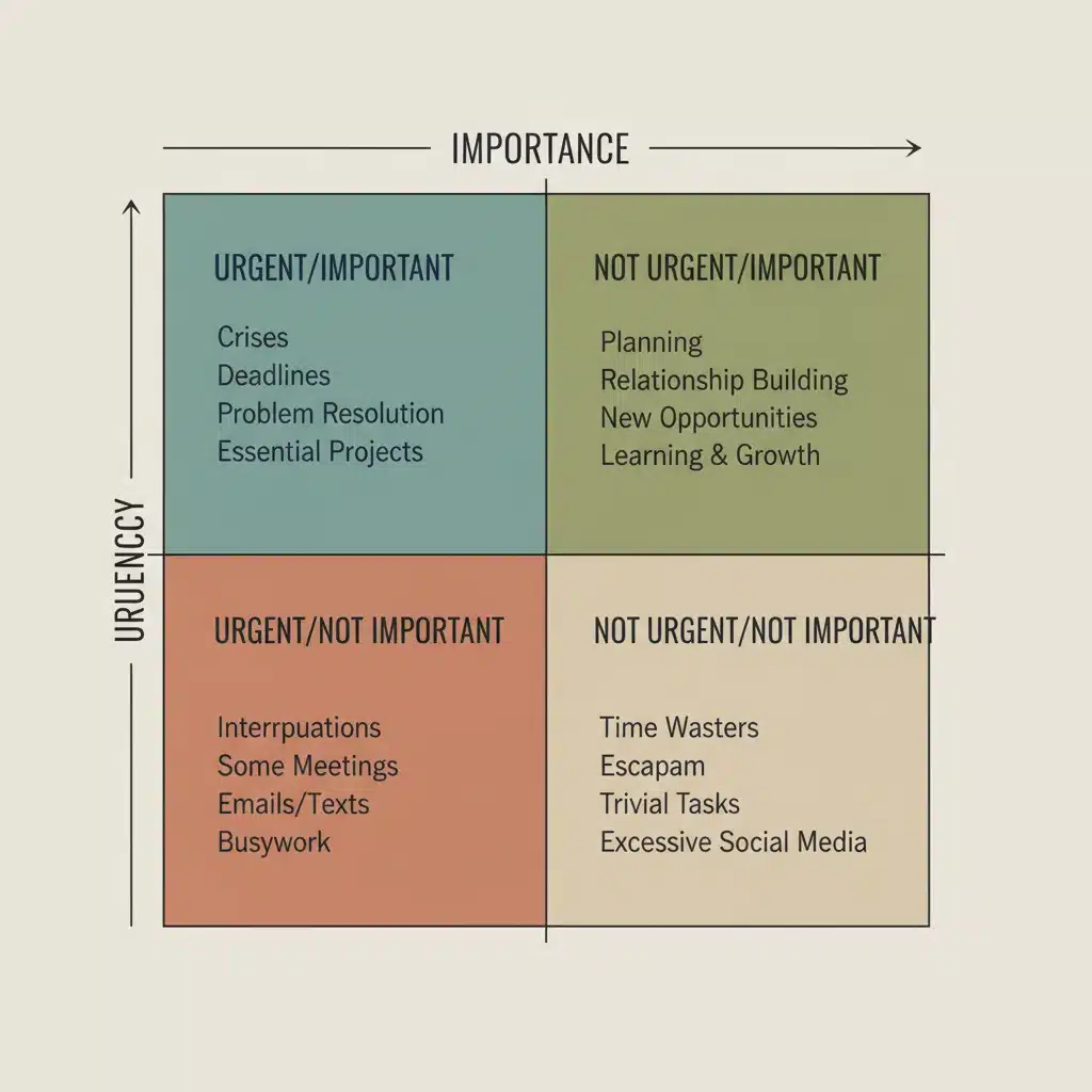 Eisenhower Matrix for prioritizing tasks and improving time management skills.