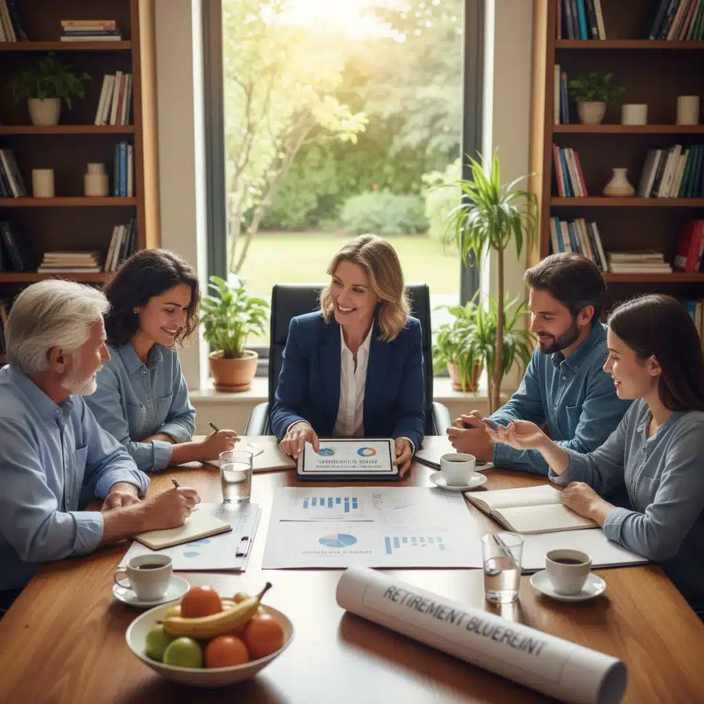 Multi-generational family discussing retirement plan with financial advisor.