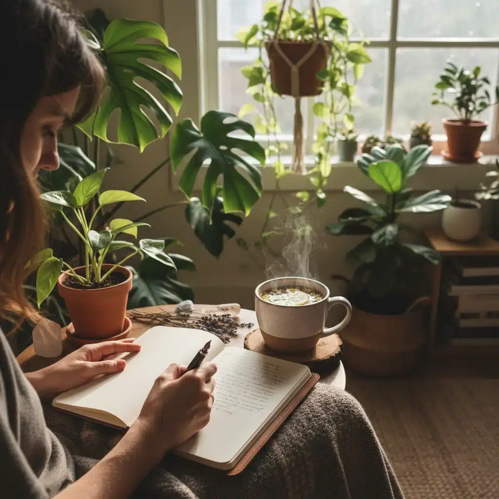 Person journaling with tea for reflection