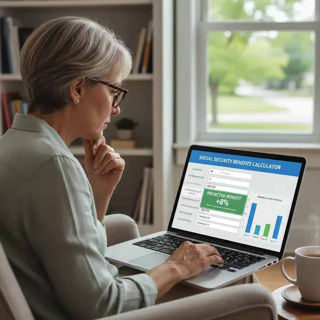 Person using Social Security benefits calculator showing an 8% increase in projected benefits.